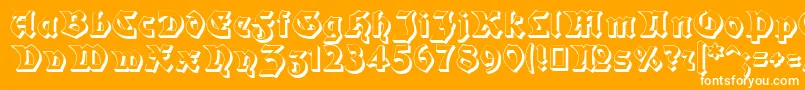 Moderne3DSchwabacher-Schriftart – Weiße Schriften auf orangefarbenem Hintergrund