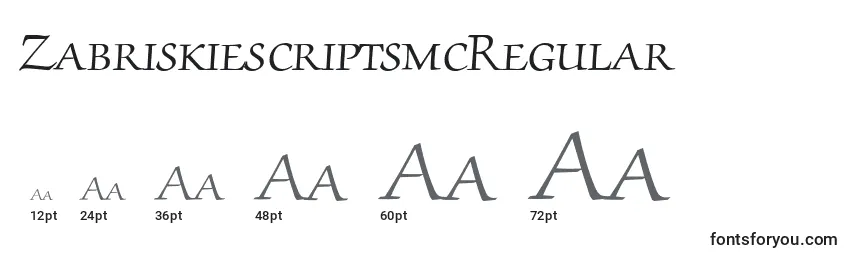 Размеры шрифта ZabriskiescriptsmcRegular