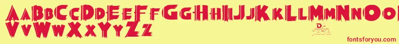 Grauman-Schriftart – Rote Schriften auf gelbem Hintergrund