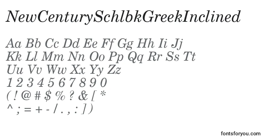 A fonte NewCenturySchlbkGreekInclined – alfabeto, números, caracteres especiais