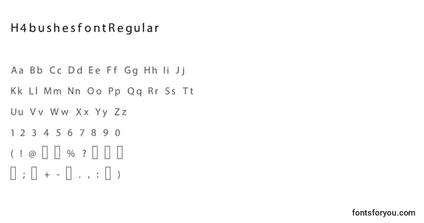 Czcionka H4bushesfontRegular – alfabet, cyfry, specjalne znaki