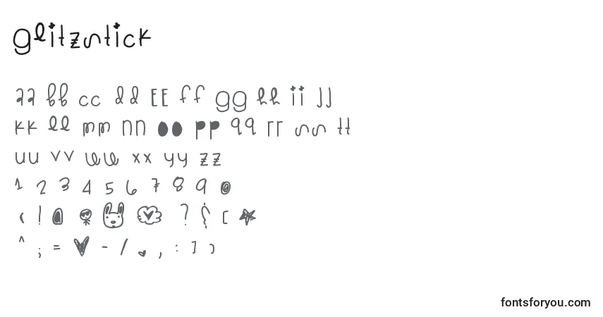 Czcionka Glitzstick – alfabet, cyfry, specjalne znaki