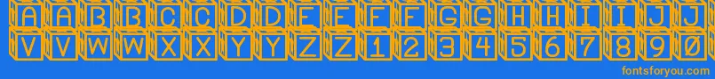 BlockysSt Font – Orange Fonts on Blue Background