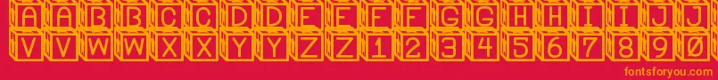 Saiba mais sobre a fonte BlockysSt Fonte BlockysSt – fontes laranjas em um fundo vermelho