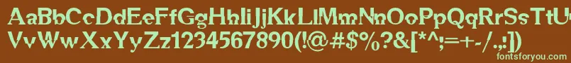 フォントDsmechanicalc – 緑色の文字が茶色の背景にあります。