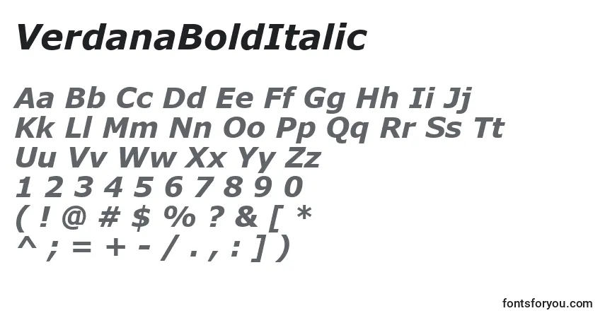 Czcionka VerdanaBoldItalic – alfabet, cyfry, specjalne znaki