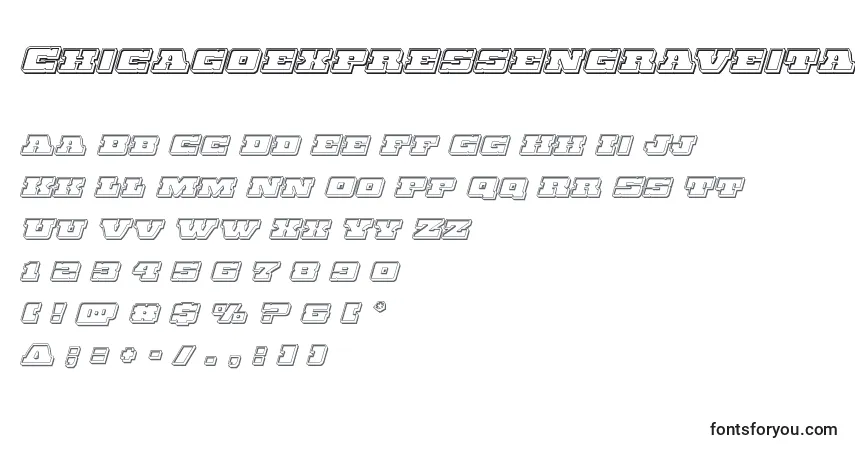 Schriftart Chicagoexpressengraveital – Alphabet, Zahlen, spezielle Symbole