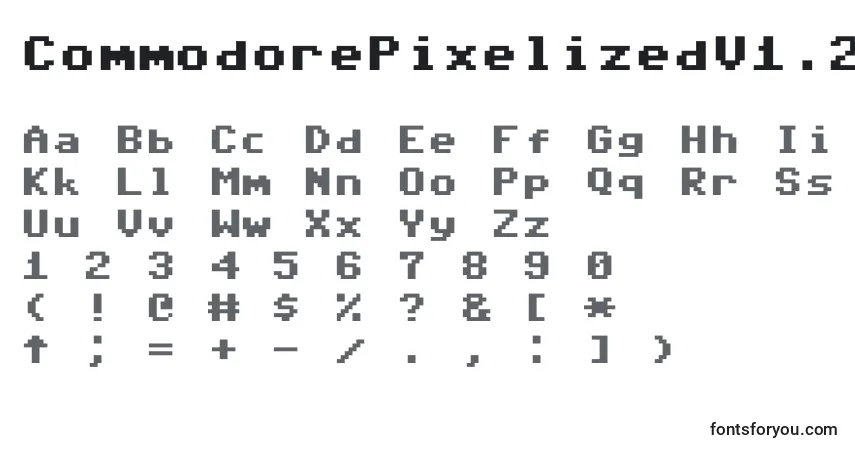 A fonte CommodorePixelizedV1.2 – alfabeto, números, caracteres especiais