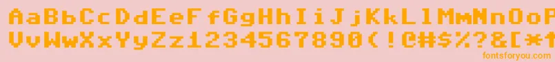 CommodorePixelizedV1.2-Schriftart – Orangefarbene Schriften auf rosa Hintergrund
