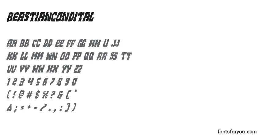 Czcionka Beastiancondital – alfabet, cyfry, specjalne znaki