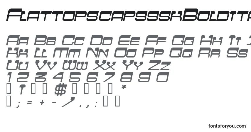 Czcionka FlattopscapssskBolditalic – alfabet, cyfry, specjalne znaki
