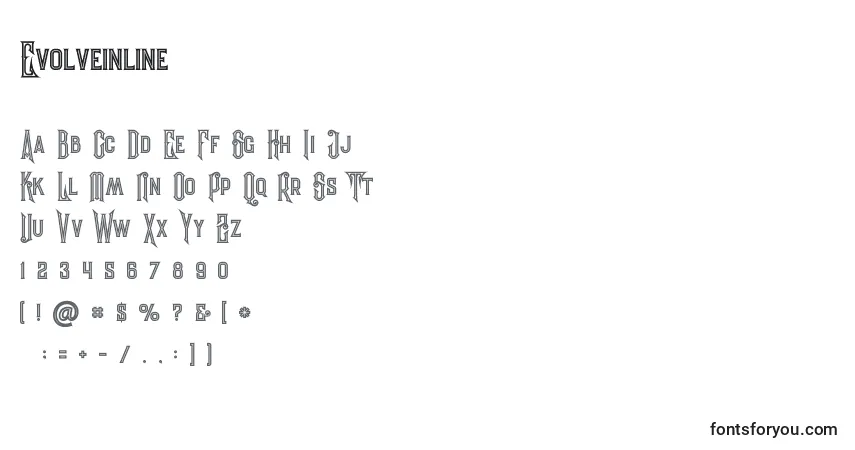 A fonte Evolveinline – alfabeto, números, caracteres especiais