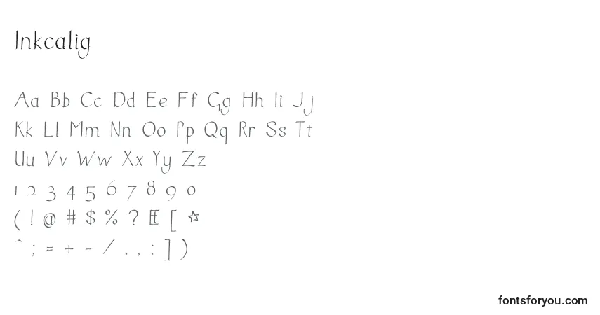 Czcionka Inkcalig – alfabet, cyfry, specjalne znaki