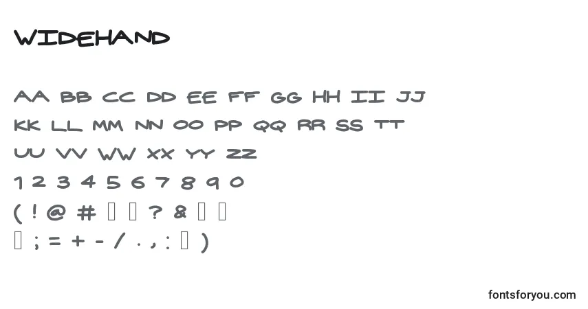 characters of widehand font, letter of widehand font, alphabet of  widehand font