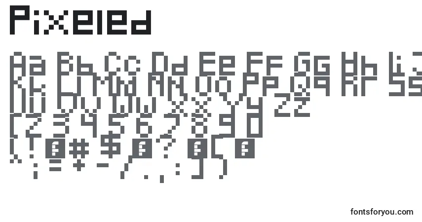 Czcionka Pixeled – alfabet, cyfry, specjalne znaki