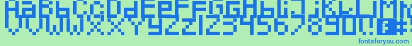 フォントPixeled – 青い文字は緑の背景です。