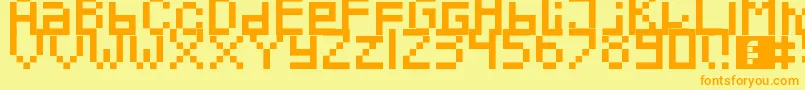 フォントPixeled – オレンジの文字が黄色の背景にあります。