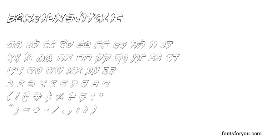 Czcionka BenZion3DItalic – alfabet, cyfry, specjalne znaki