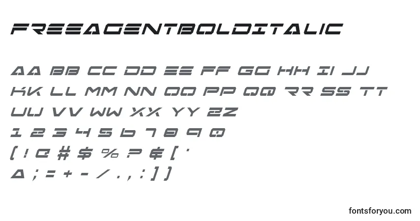 Schriftart FreeAgentBoldItalic – Alphabet, Zahlen, spezielle Symbole
