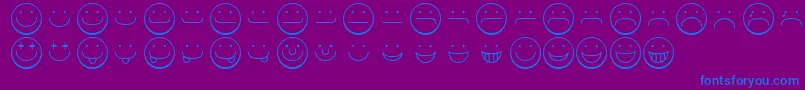 Smileyface-Schriftart – Blaue Schriften auf violettem Hintergrund