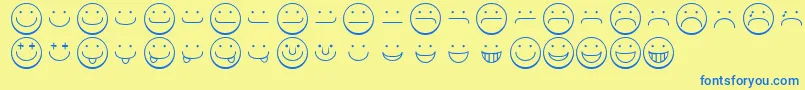 フォントSmileyface – 青い文字が黄色の背景にあります。