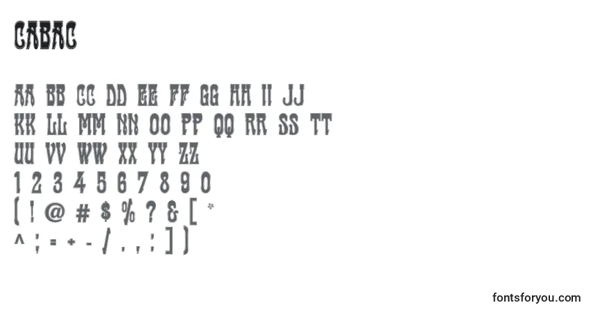 Czcionka Cabac – alfabet, cyfry, specjalne znaki