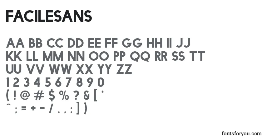 FacileSans-fontti – aakkoset, numerot, erikoismerkit
