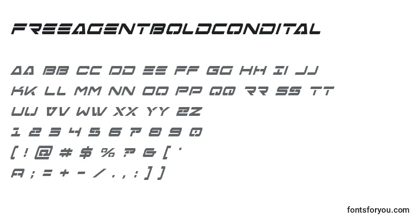 Schriftart Freeagentboldcondital – Alphabet, Zahlen, spezielle Symbole
