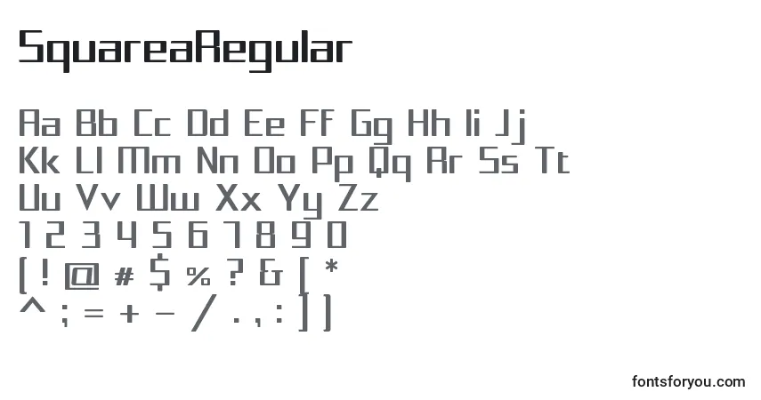 Czcionka SquareaRegular – alfabet, cyfry, specjalne znaki
