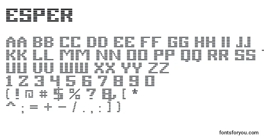 Czcionka Esper – alfabet, cyfry, specjalne znaki