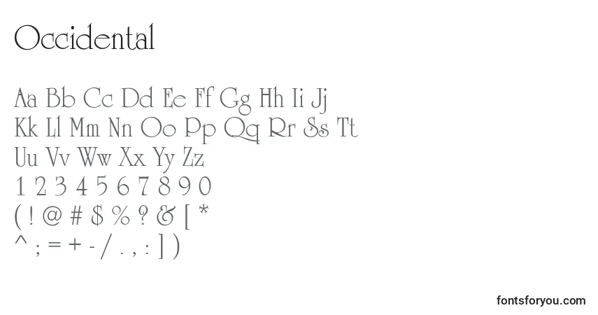 A fonte Occidental – alfabeto, números, caracteres especiais