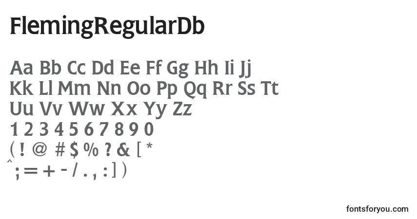 Schriftart FlemingRegularDb – Alphabet, Zahlen, spezielle Symbole
