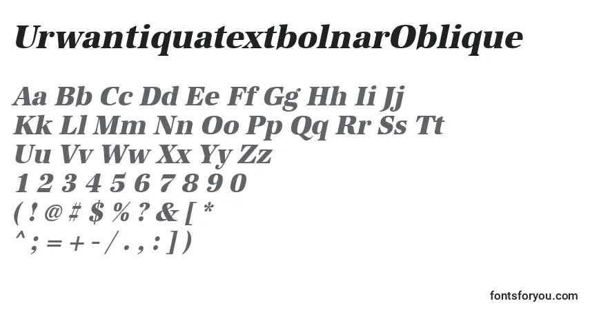 Czcionka UrwantiquatextbolnarOblique – alfabet, cyfry, specjalne znaki