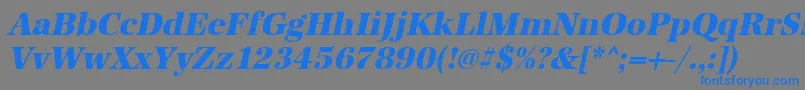 フォントUrwantiquatextbolnarOblique – 灰色の背景に青い文字