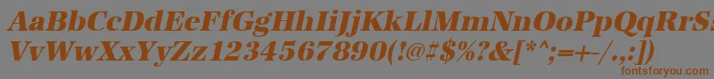 フォントUrwantiquatextbolnarOblique – 茶色の文字が灰色の背景にあります。