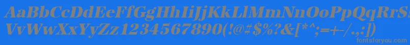 フォントUrwantiquatextbolnarOblique – 青い背景に灰色の文字