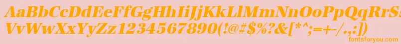 フォントUrwantiquatextbolnarOblique – オレンジの文字がピンクの背景にあります。