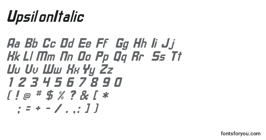 UpsilonItalic-fontti – aakkoset, numerot, erikoismerkit