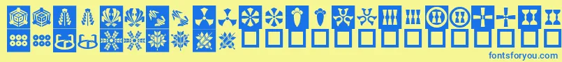 OrientPatternDingsSet3-Schriftart – Blaue Schriften auf gelbem Hintergrund
