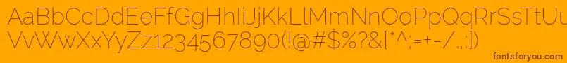 RalewayExtralight-fontti – ruskeat fontit oranssilla taustalla