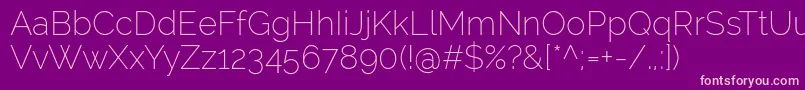 RalewayExtralight-fontti – vaaleanpunaiset fontit violetilla taustalla