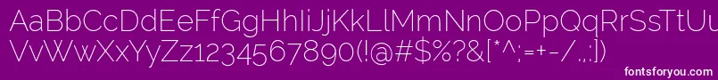 RalewayExtralight-fontti – valkoiset fontit violetilla taustalla