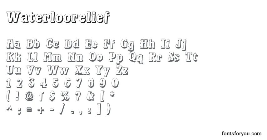 Waterloorelief-fontti – aakkoset, numerot, erikoismerkit