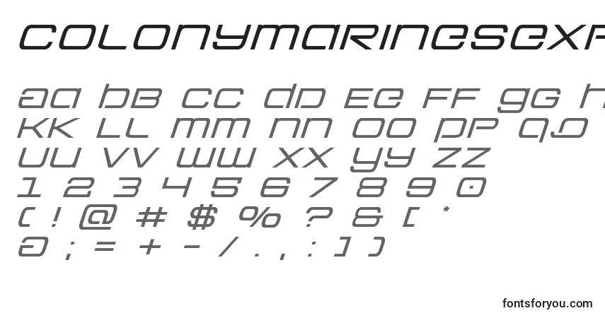 Schriftart Colonymarinesexpandital – Alphabet, Zahlen, spezielle Symbole