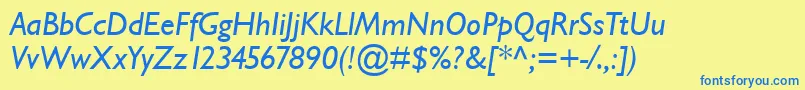 Weitere Informationen zur GarrisonLightSansBolditalic-Schriftart GarrisonLightSansBolditalic-Schriftart – Blaue Schriften auf gelbem Hintergrund
