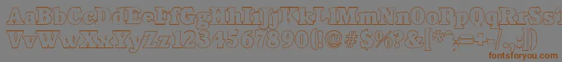 フォントCalgaryoutlineHeavyRegular – 茶色の文字が灰色の背景にあります。