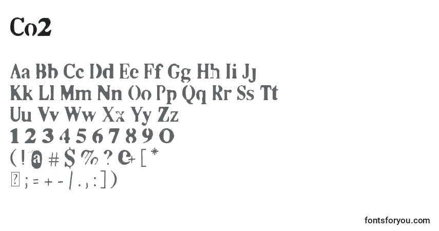 Schriftart Co2 – Alphabet, Zahlen, spezielle Symbole