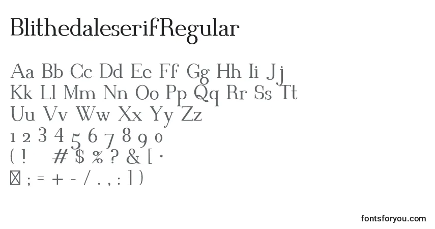 Czcionka BlithedaleserifRegular – alfabet, cyfry, specjalne znaki