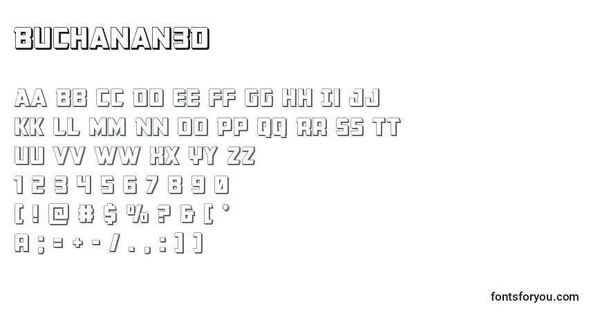 Czcionka Buchanan3D – alfabet, cyfry, specjalne znaki