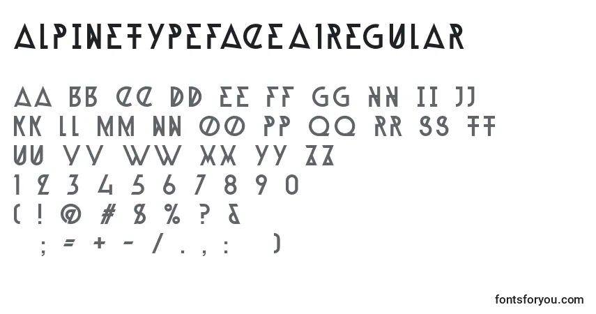 A fonte AlpineTypefaceA1Regular – alfabeto, números, caracteres especiais